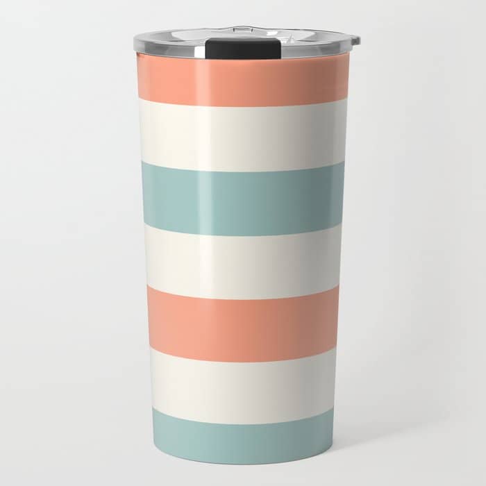 Orange, Turquoise And Cream Stripes Travel Mug