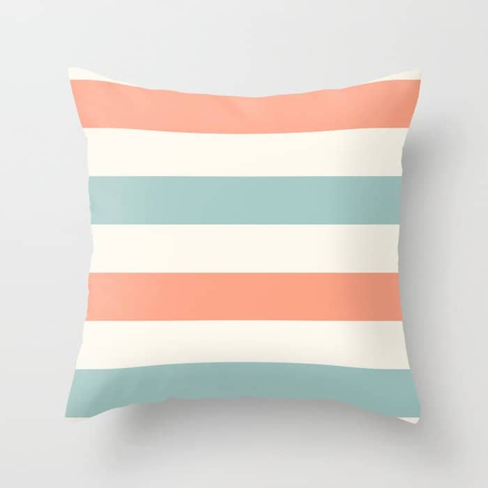 Orange, Turquoise And Cream Stripes Throw Pillow