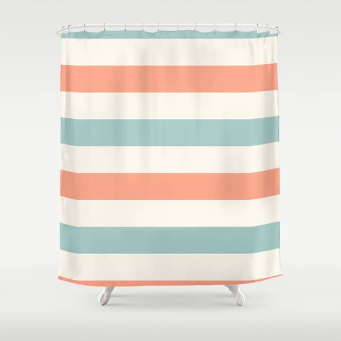 Orange, Turquoise And Cream Stripes Shower Curtain