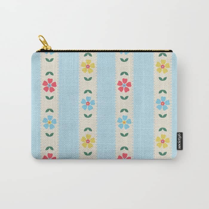 Granny Style Vintage Florals And Light Blue Stripes Carry All Pouch