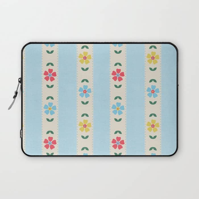 Granny Style Vintage Florals And Light Blue Stripes Laptop Sleeve