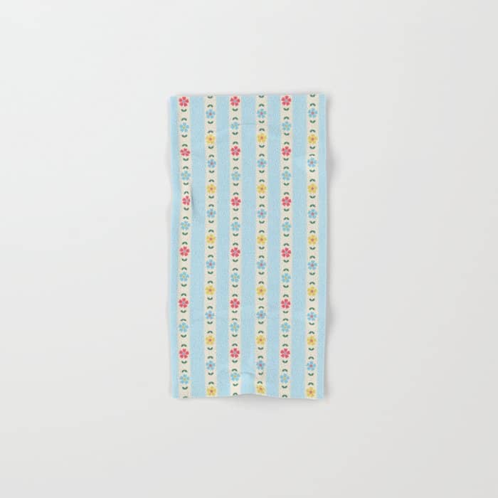 Granny Style Vintage Florals And Light Blue Stripes Bath Towel