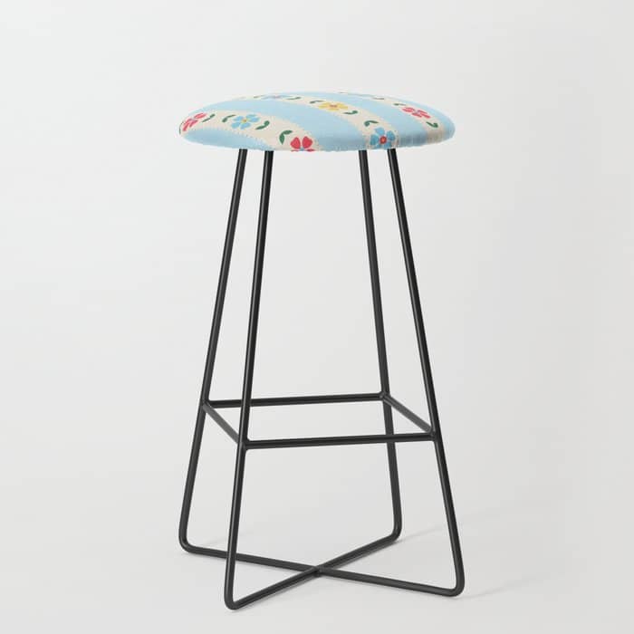 Granny Style Vintage Florals And Light Blue Stripes Stool