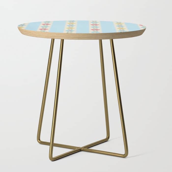 Granny Style Vintage Florals And Light Blue Stripes Side Table