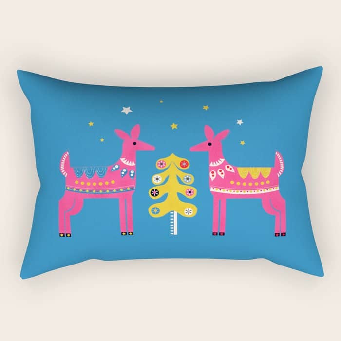 Festive Deers In Hot Pink Rectangular Pillow
