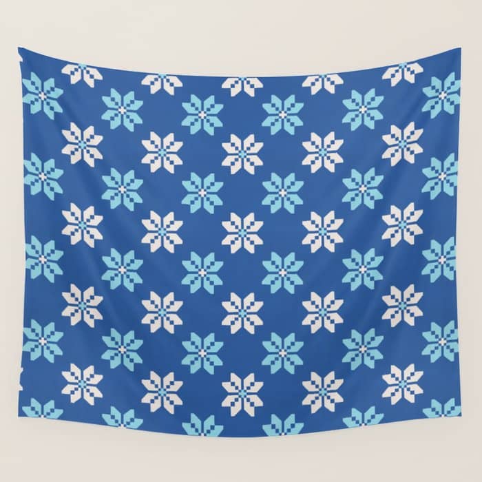 Contrasting Blues: Bethlehem Star Mosaic Wall Tapestry