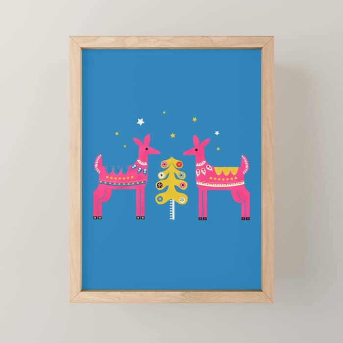 Festive Deers In Hot Pink Mini Art Print