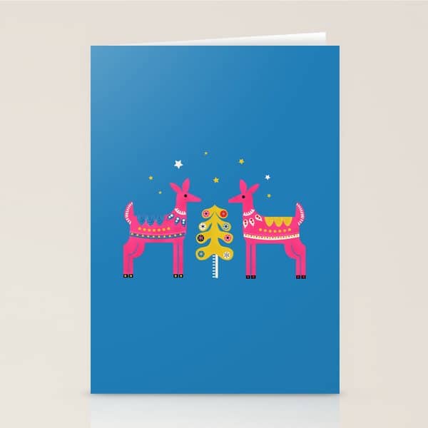 Festive Deers In Hot Pink Stationery Card