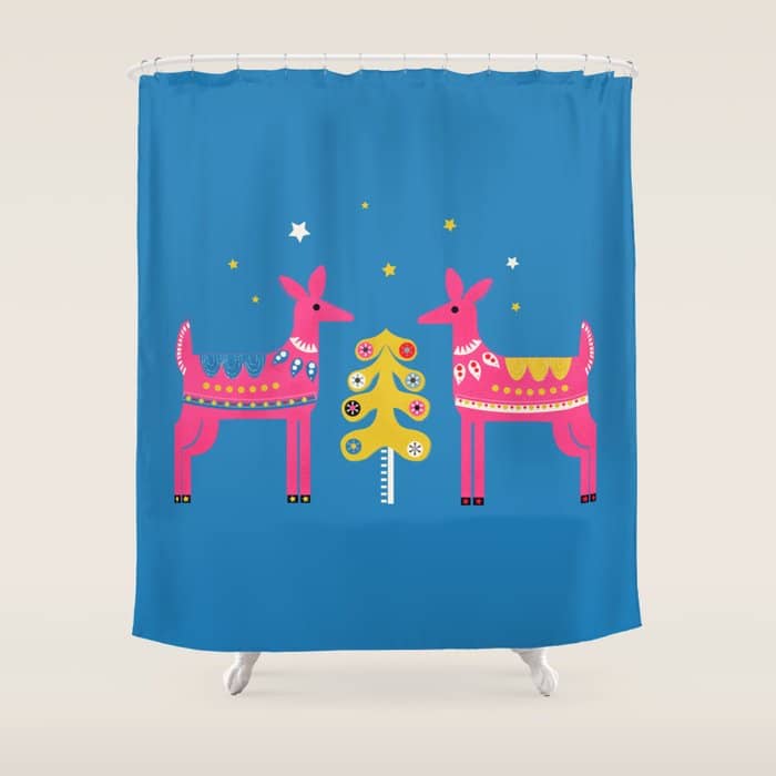 Festive Deers In Hot Pink Shower Curtain