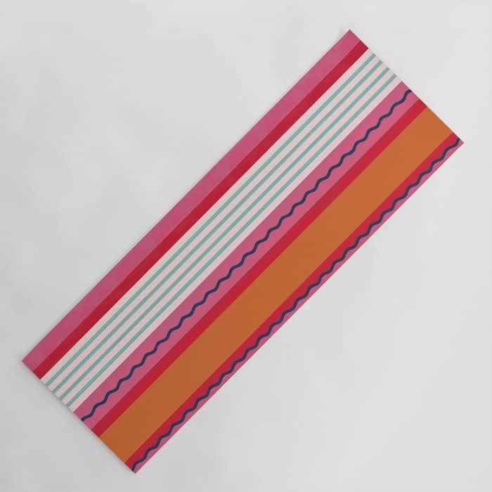 Bold Color Play Pink And Orange Stripes Yoga Mat