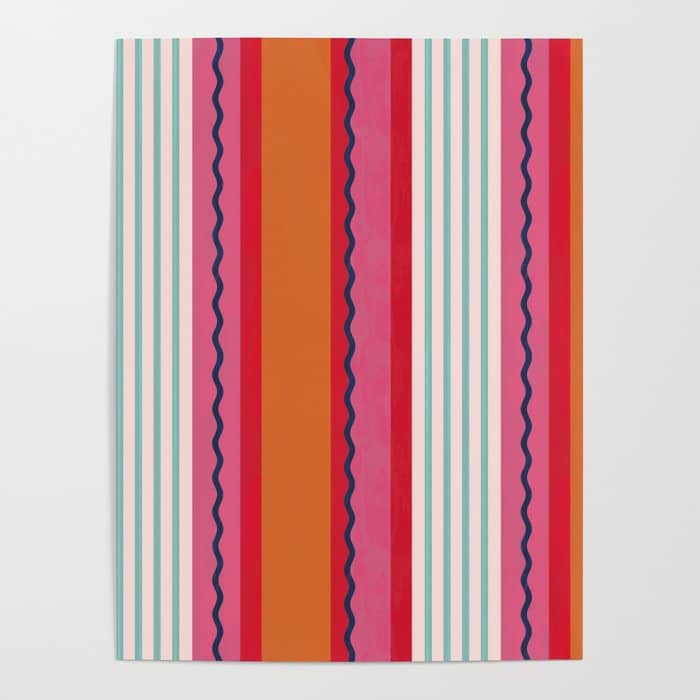 Bold Color Play Pink And Orange Stripes Poster