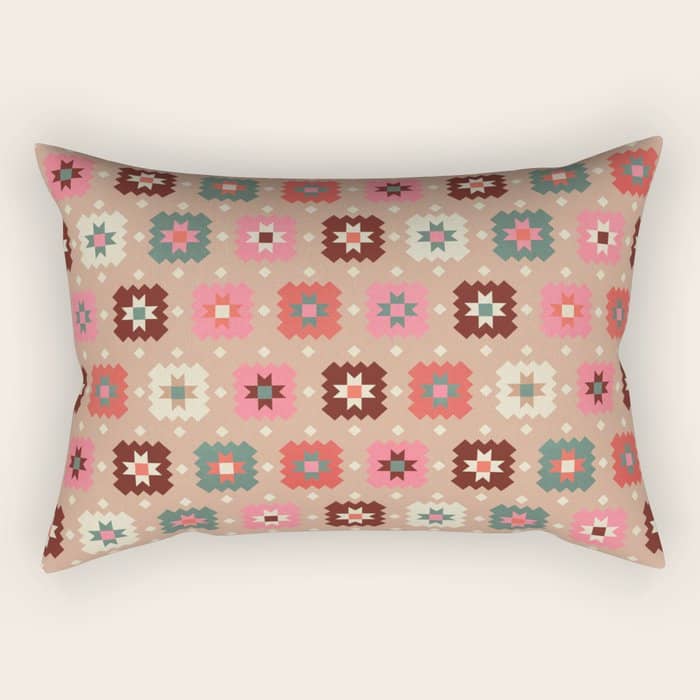Festive Winter Quilt Tiles With Stars Rectangular Pillow