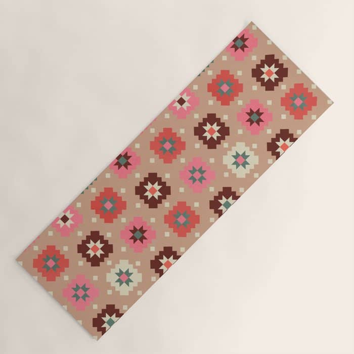 Festive Winter Quilt Tiles With Stars Yoga Mat