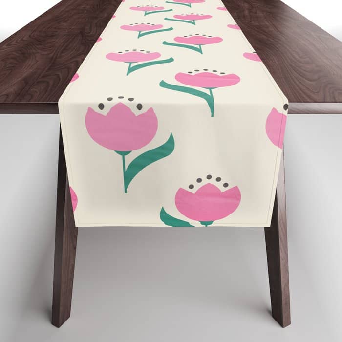 Vintage Pink Fabric Tulips  Table Runner
