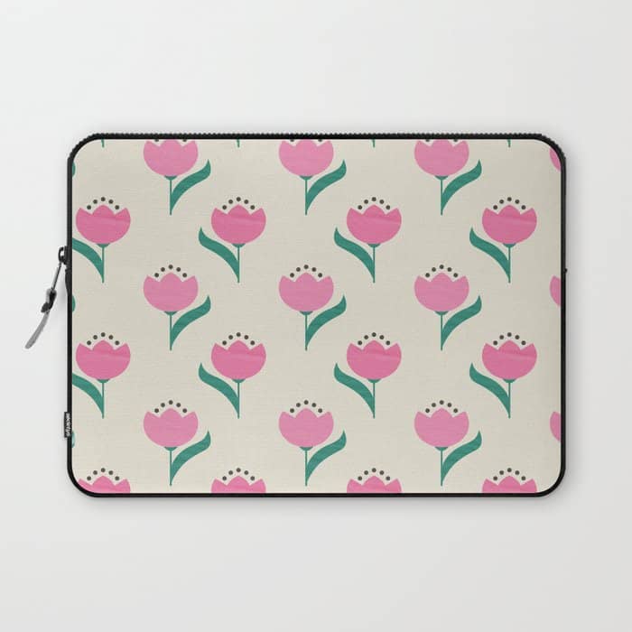 Vintage Pink Fabric Tulips  Laptop Sleeve