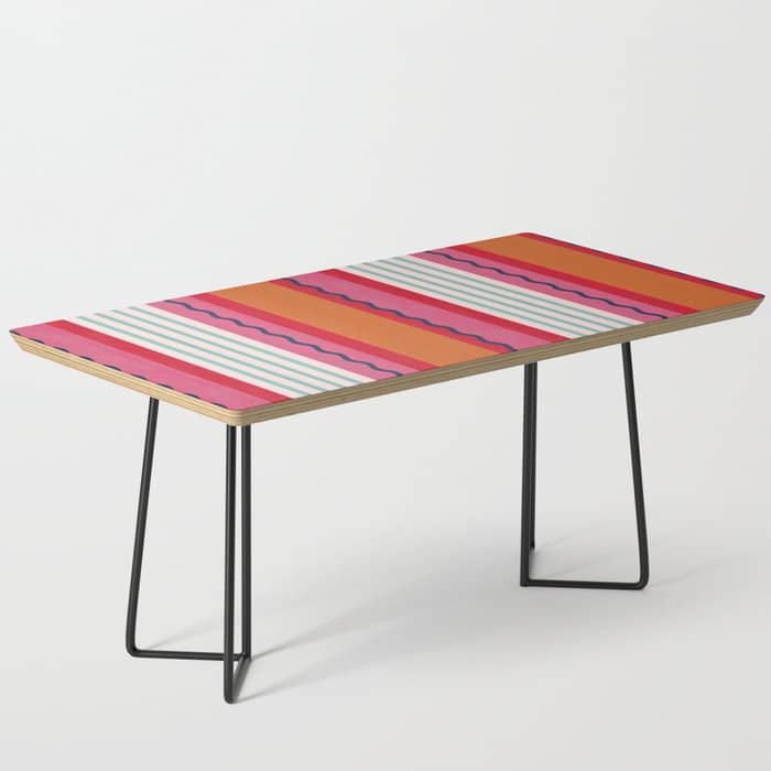 Bold Color Play Pink And Orange Stripes Coffee Table