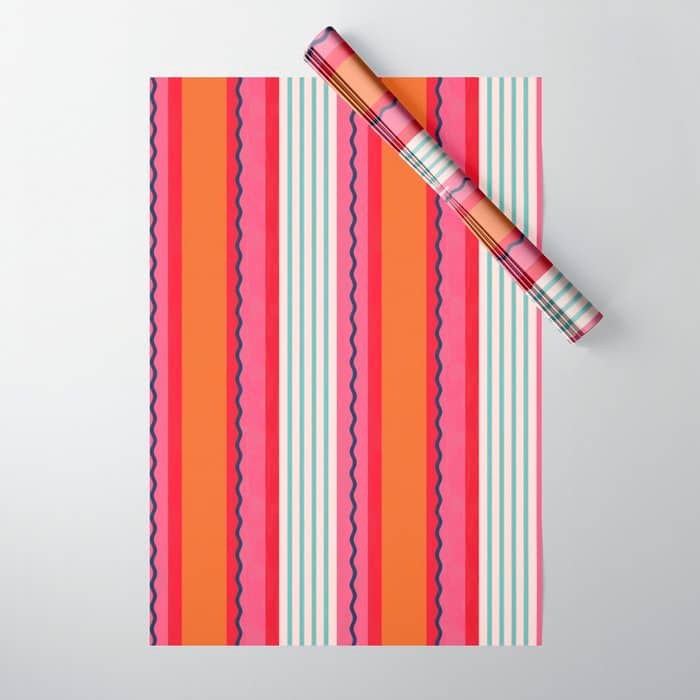 Bold Color Play Pink And Orange Stripes Wrapping Paper