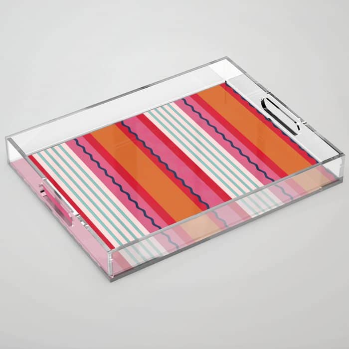 Bold Color Play Pink And Orange Stripes Acrylic Tray