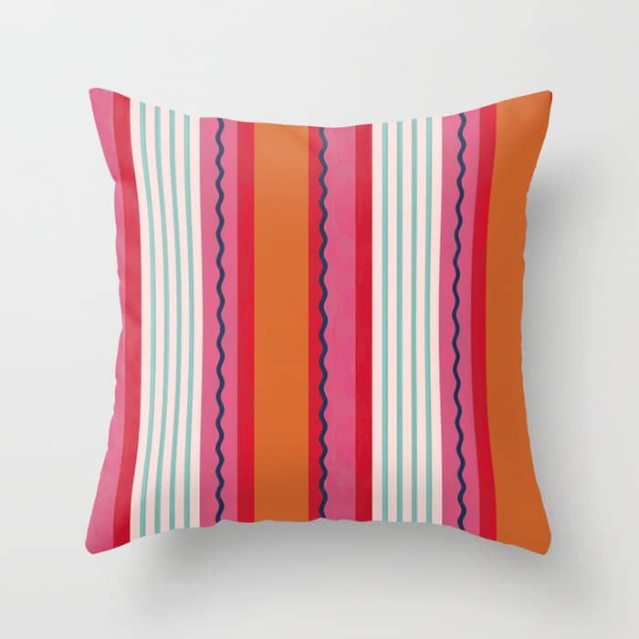 Bold Color Play Pink And Orange Stripes Throw Pillow