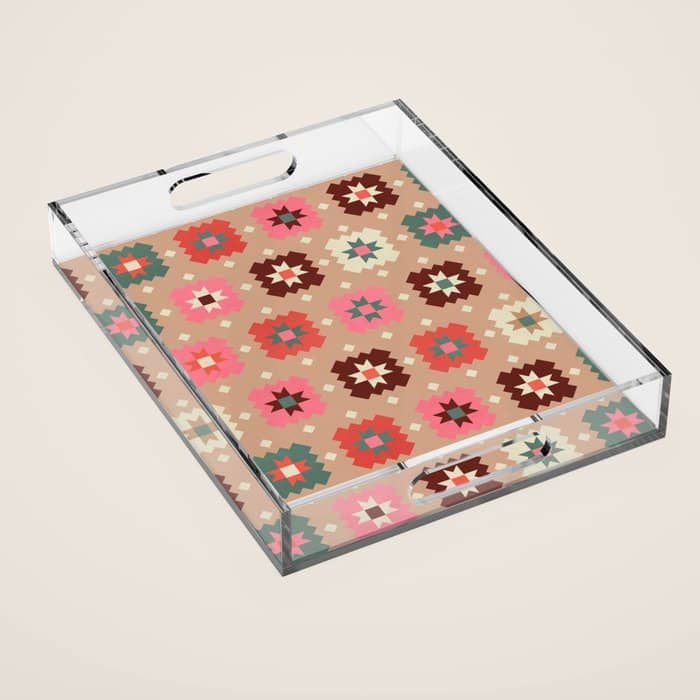 Festive Winter Quilt Tiles With Stars Acrylic Tray