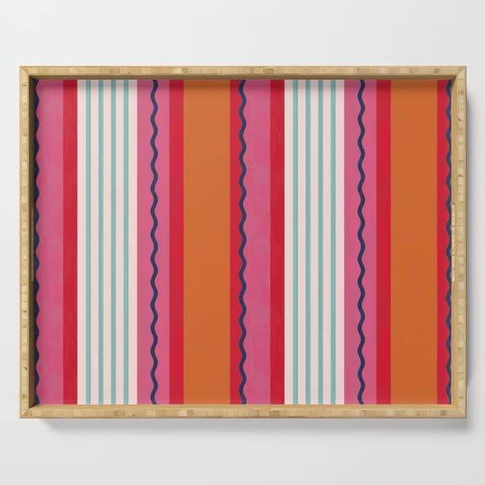 Bold Color Play Pink And Orange Stripes Serving Tray