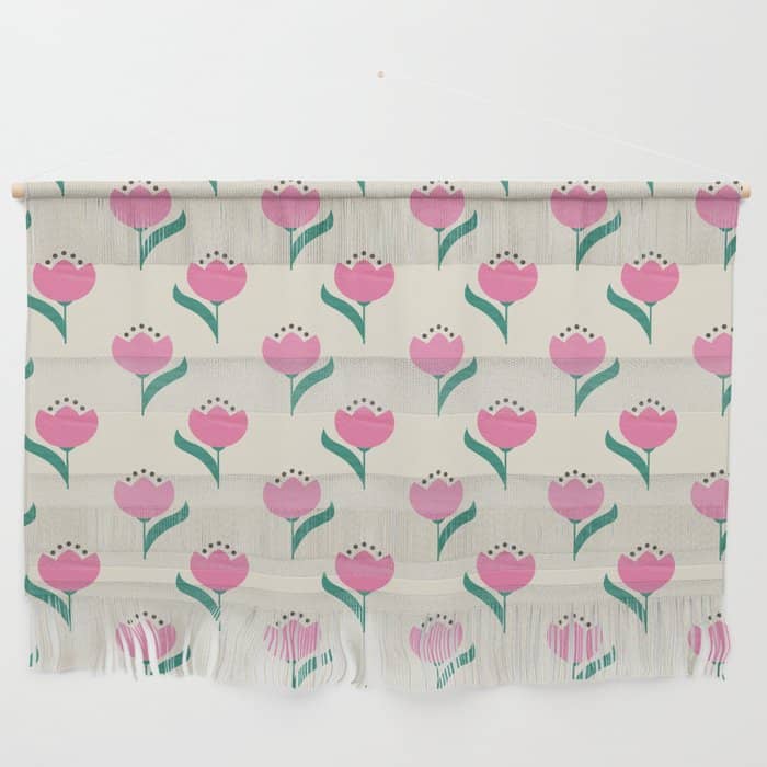 Vintage Pink Fabric Tulips  Wall Hanging