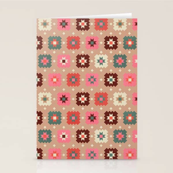 Festive Winter Quilt Tiles With Stars Stationery Card
