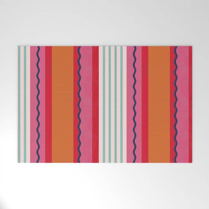 Bold Color Play Pink And Orange Stripes Welcome Mat