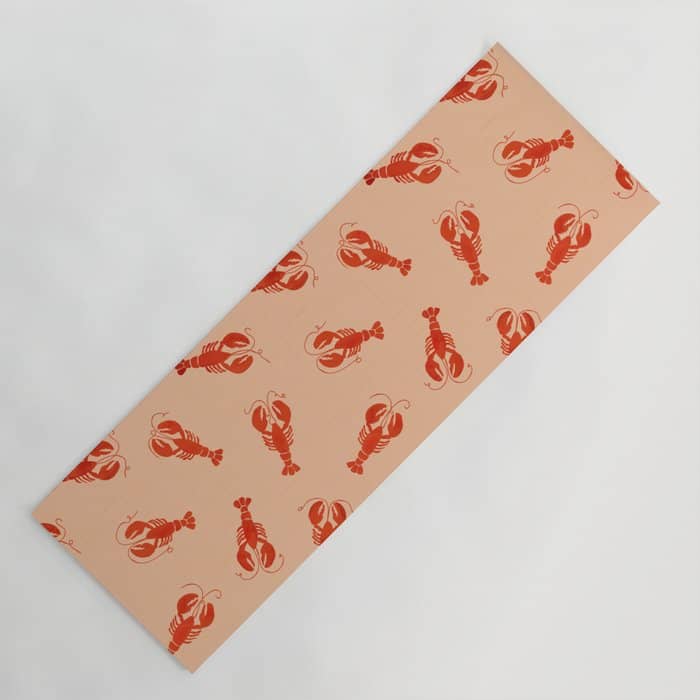 Classic Red Lobsters Pattern On Peach Yoga Mat