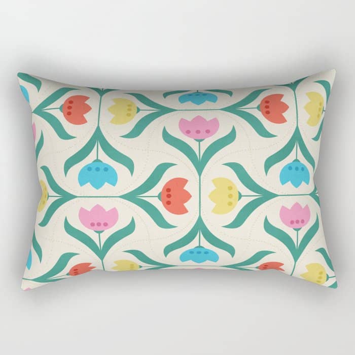 Vintage Tulips Patchwork Pattern Rectangular Pillow