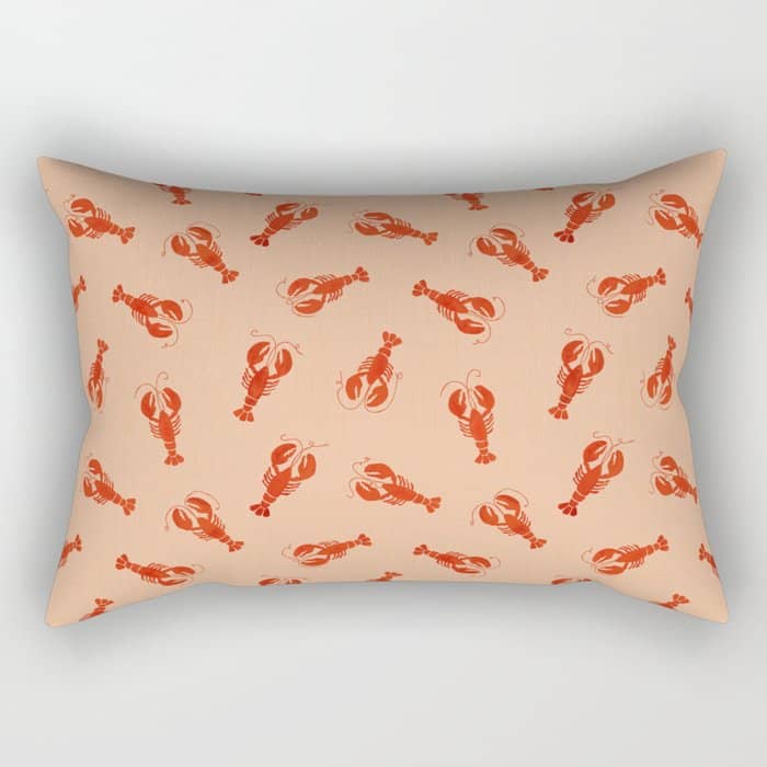 Classic Red Lobsters Pattern On Peach Rectangular Pillow
