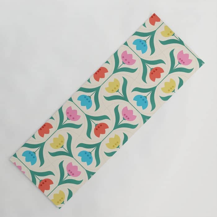 Vintage Tulips Patchwork Pattern Yoga Mat