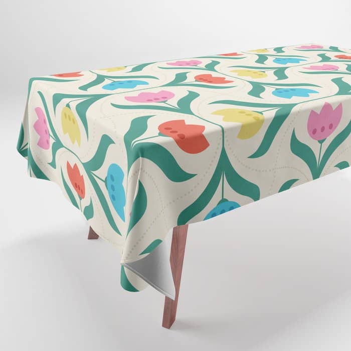 Vintage Tulips Patchwork Pattern Tablecloth