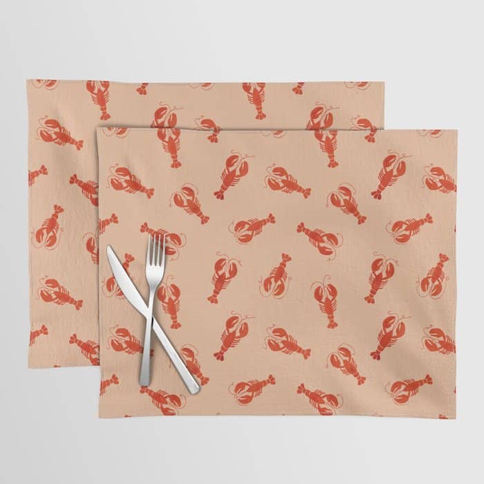 Classic Red Lobsters Pattern On Peach Placemat