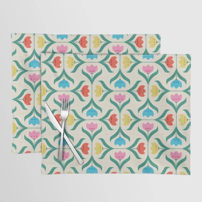 Vintage Tulips Patchwork Pattern Placemat
