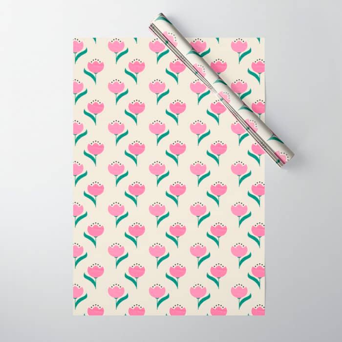 Vintage Pink Fabric Tulips  Wrapping Paper