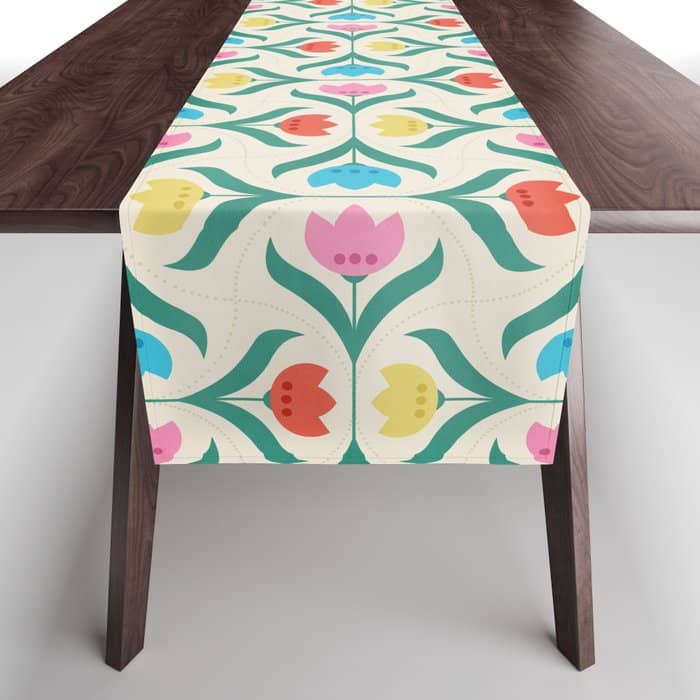 Vintage Tulips Patchwork Pattern Table Runner