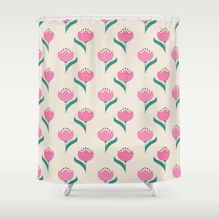 Vintage Pink Fabric Tulips  Shower Curtain
