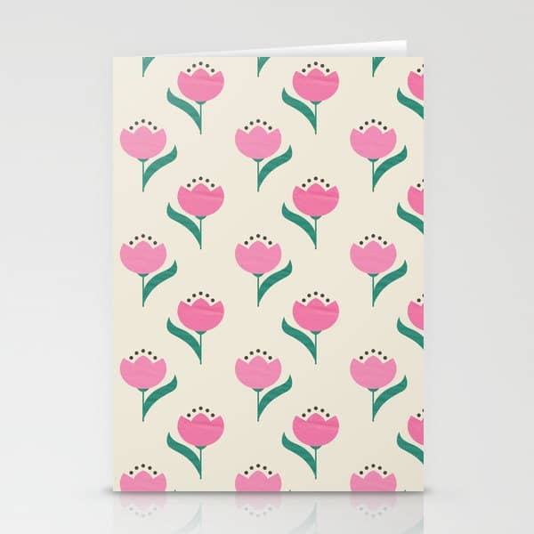 Vintage Pink Fabric Tulips  Stationery Card