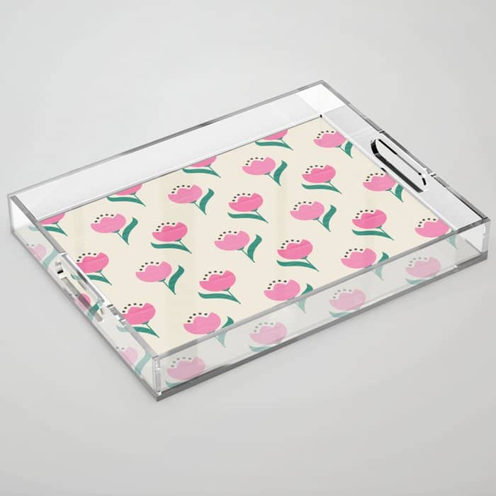 Vintage Pink Fabric Tulips  Acrylic Tray