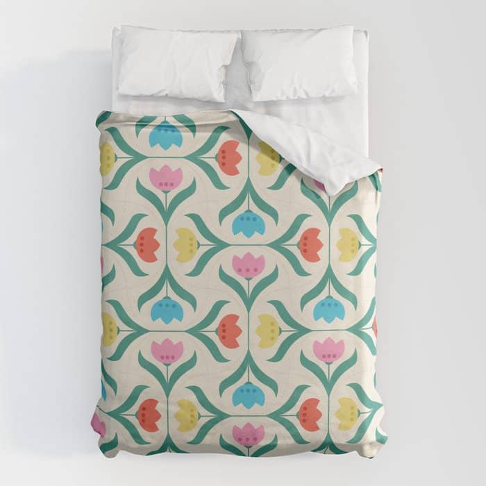 Vintage Tulips Patchwork Pattern Duvet Cover