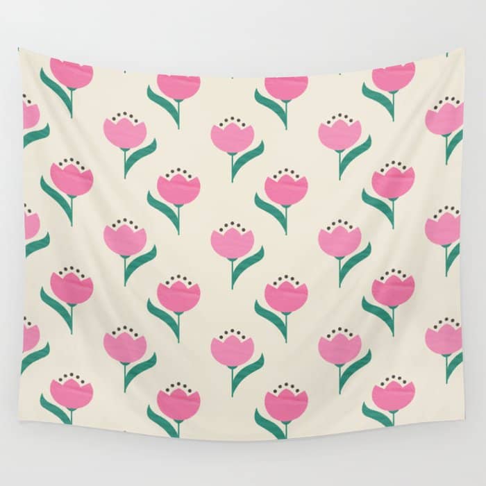 Vintage Pink Fabric Tulips  Wall Tapestry