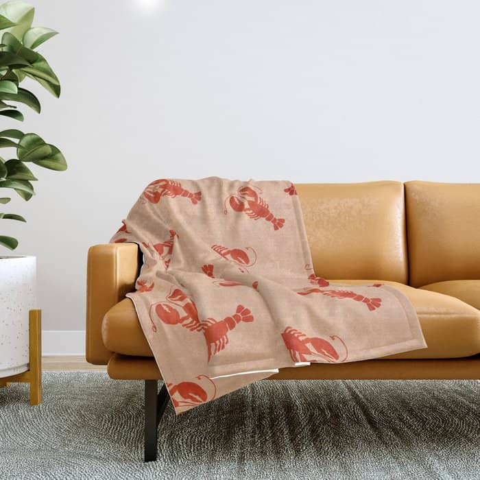 Classic Red Lobsters Pattern On Peach Throw Blanket