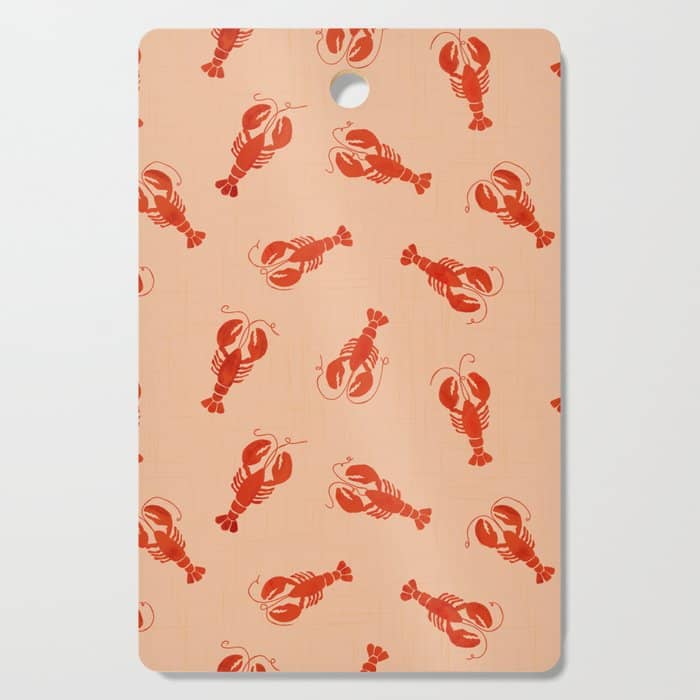 Classic Red Lobsters Pattern On Peach Cutting Board