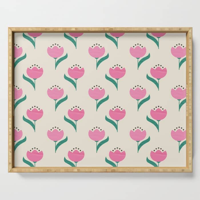 Vintage Pink Fabric Tulips  Serving Tray