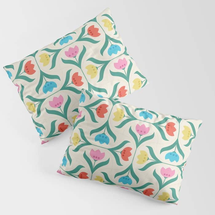 Vintage Tulips Patchwork Pattern Pillow Sham
