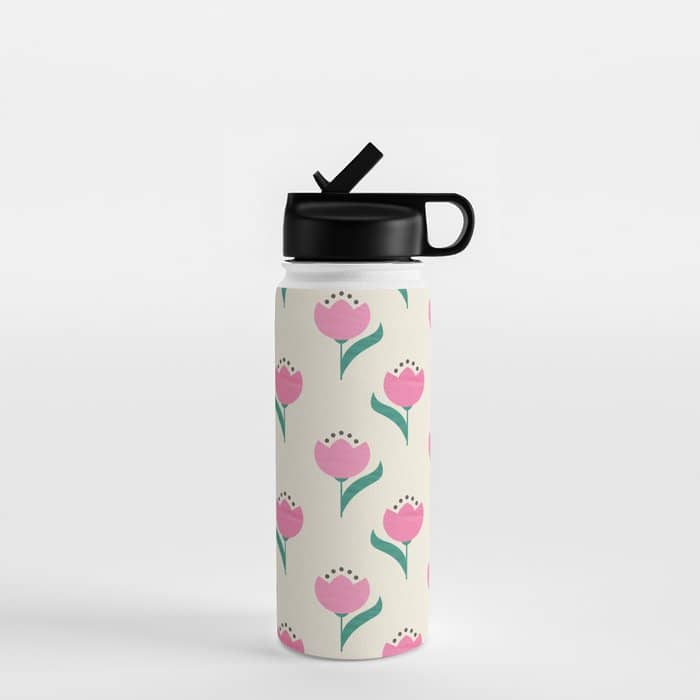 Vintage Pink Fabric Tulips  Water Bottle