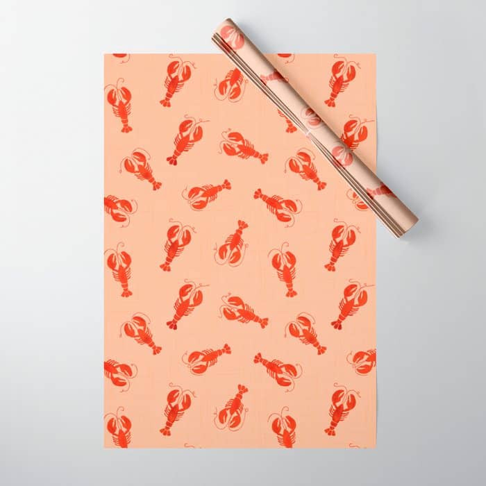 Classic Red Lobsters Pattern On Peach Wrapping Paper