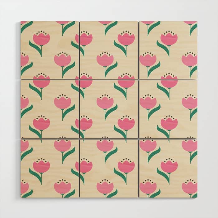 Vintage Pink Fabric Tulips  Wood Wall Art