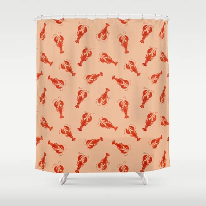 Classic Red Lobsters Pattern On Peach Shower Curtain